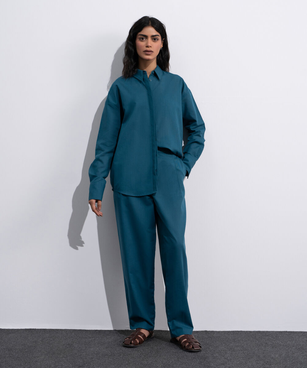 Women's Green Linen Blend Slouchy Trousers