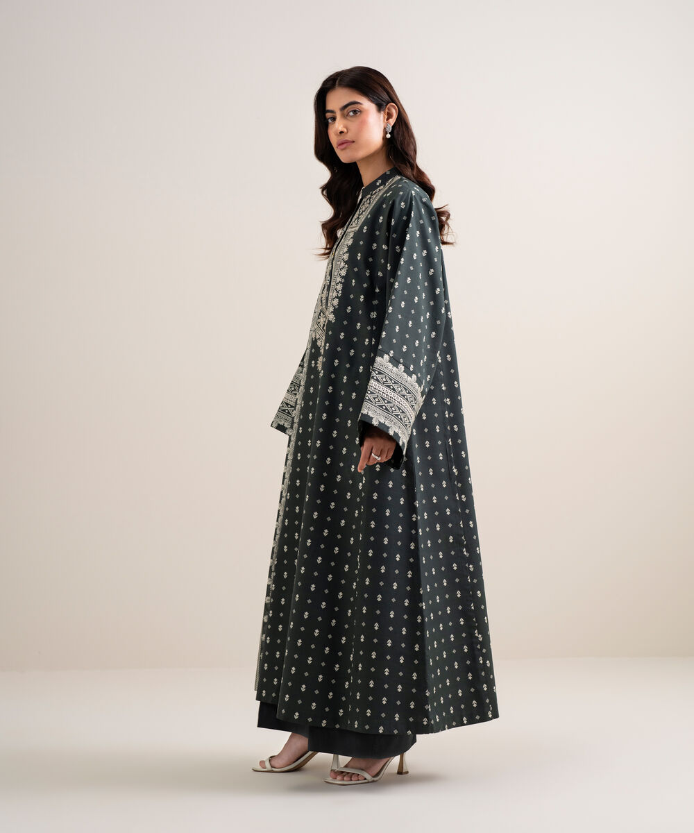 Women's Unstitched Lawn Embroidered Grey and Off White 3 Piece Suit