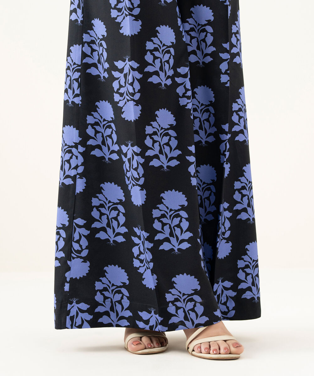 Women's RTW Linen Black Printed Flared Pants