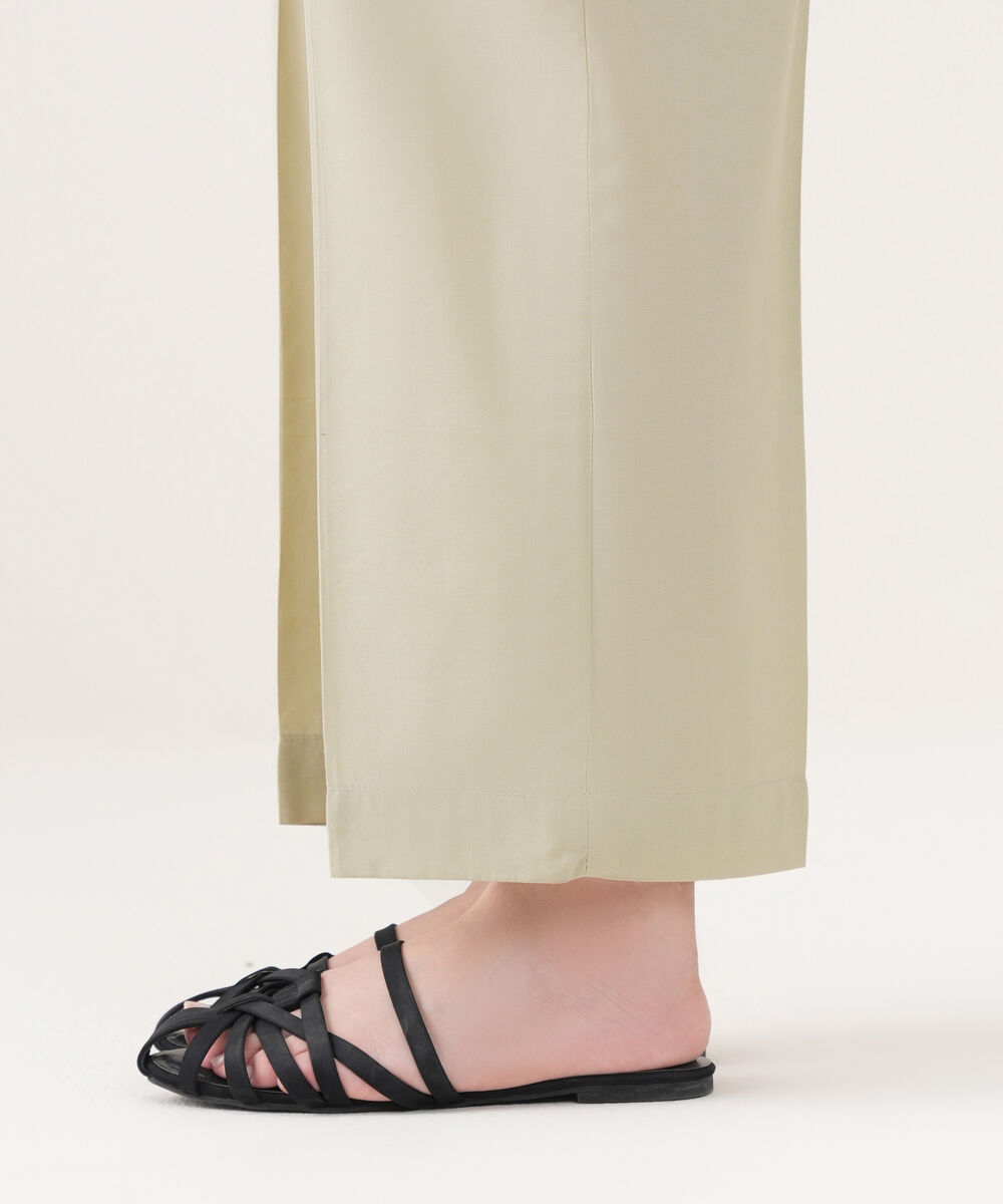 Women's RTW Cotton Viscose Solid Beige Straight Pants