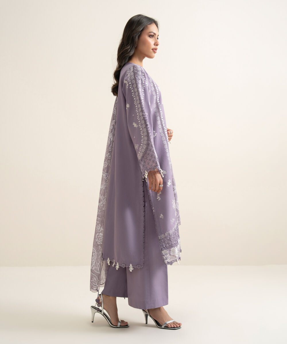 Women's Unstitched Lawn Embroidered Purple