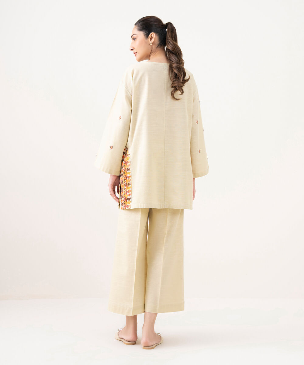 Women's RTW Light Khaddar Embroidered Beige Straight Shirt