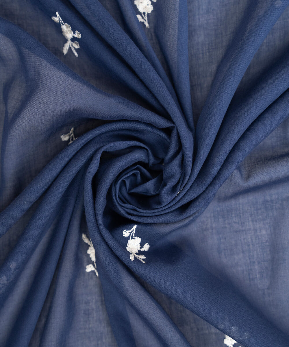 Fine Voile Embroidered Blue Dupatta