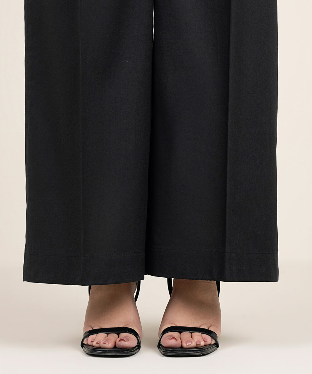 Women's RTW Cambric Solid Black Flared Pants