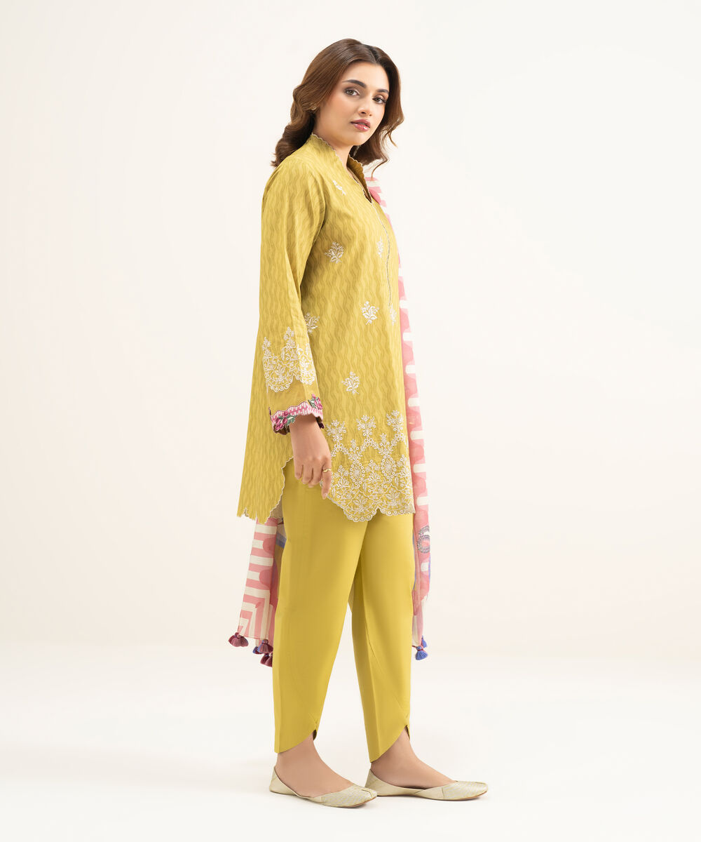 Women's Unstitched Lawn Yellow Embroidered 3 Piece Suit