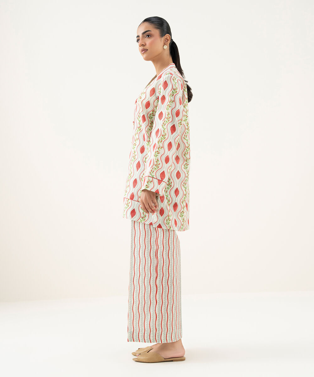 Women's RTW Crosshatch Printed Off White Straight Shirt