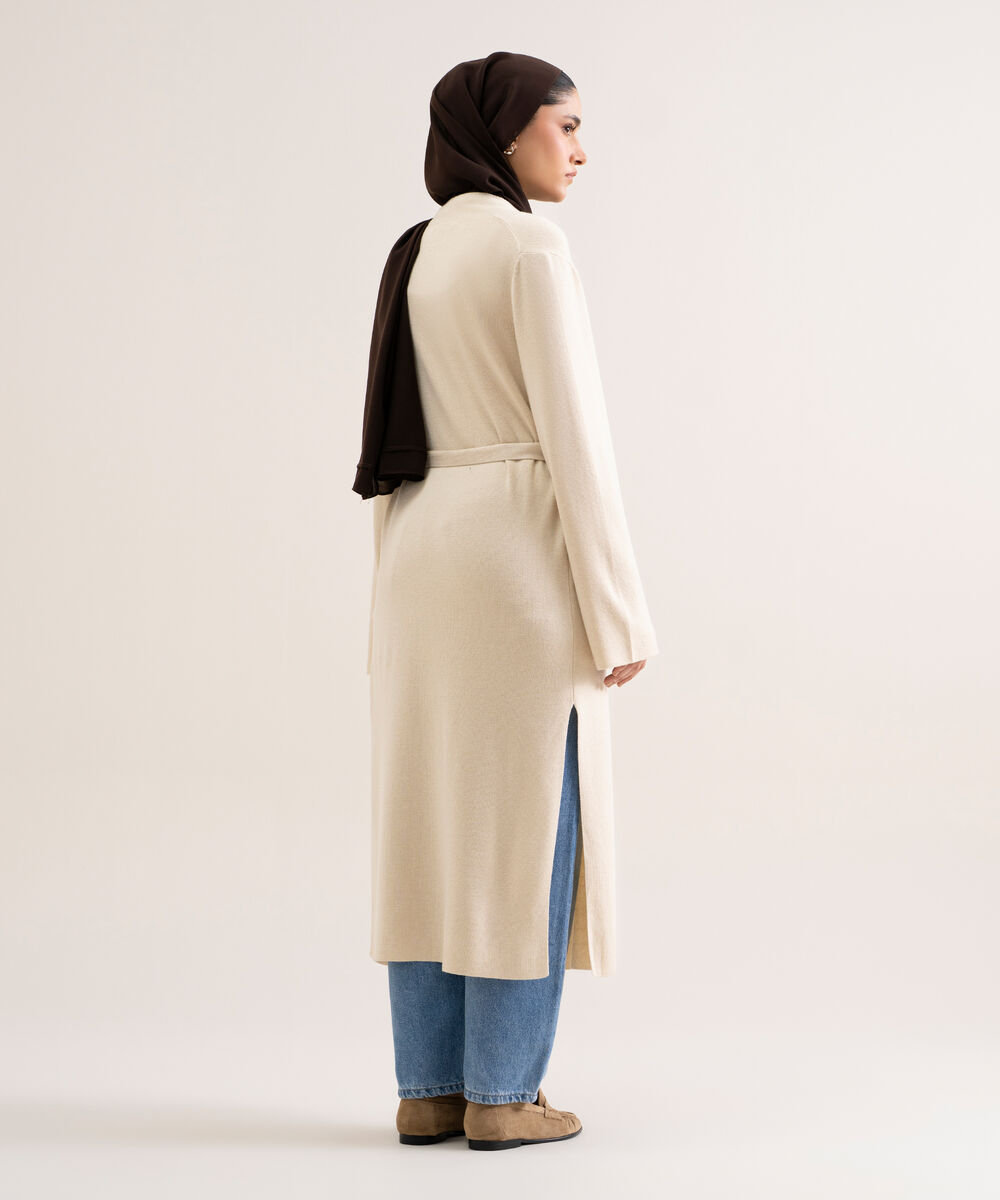 Women's Ivory Solid Sweater-Knit Abaya Set
