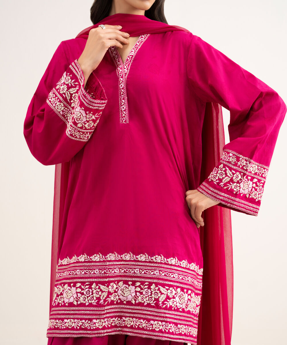 Women's RTW Jacquard Embroidered Pink 3 Piece Suit