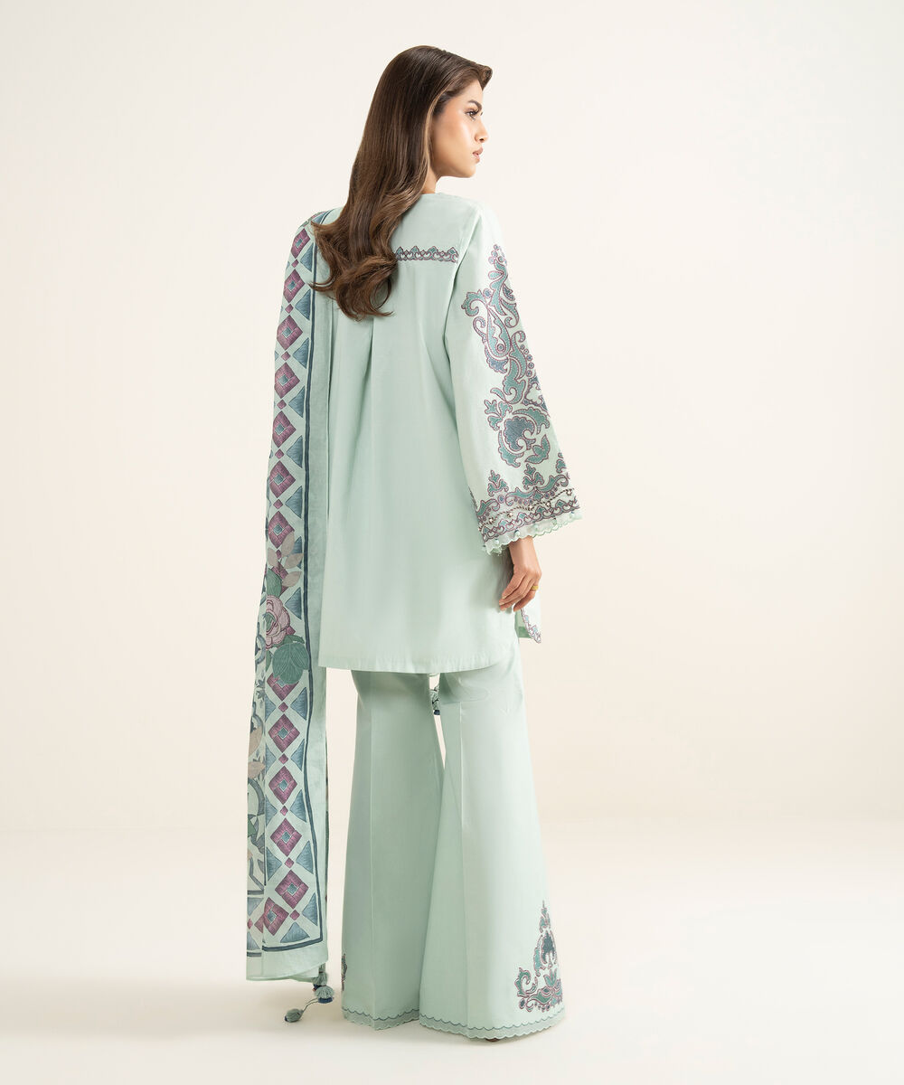 Women's Unstitched Textured Lawn Embroidered Blue 3 Piece Suit