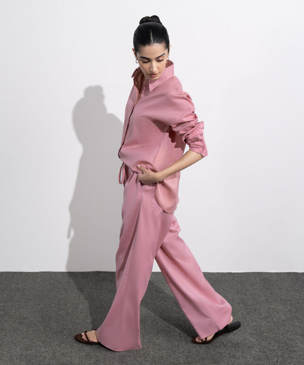 Women's Western Wear Pink Linen Blend Pull On Trousers