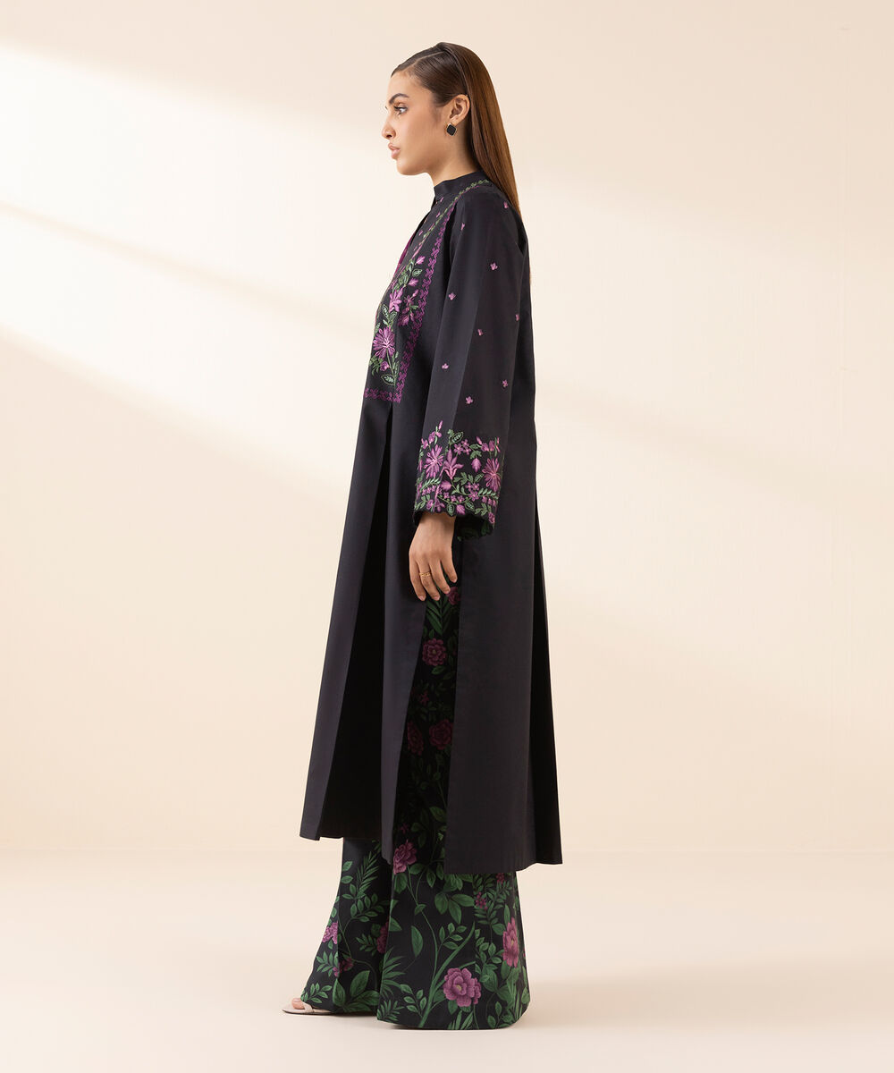 Women's Unstitched Lawn Embroidered Black 3 Piece Suit