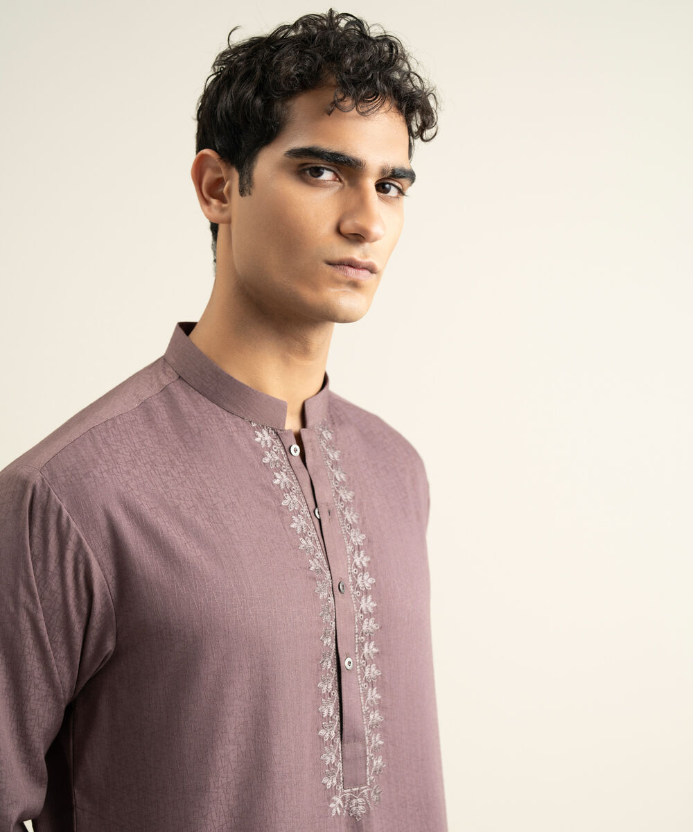 Men's mauve Blended Jacquard Kurta