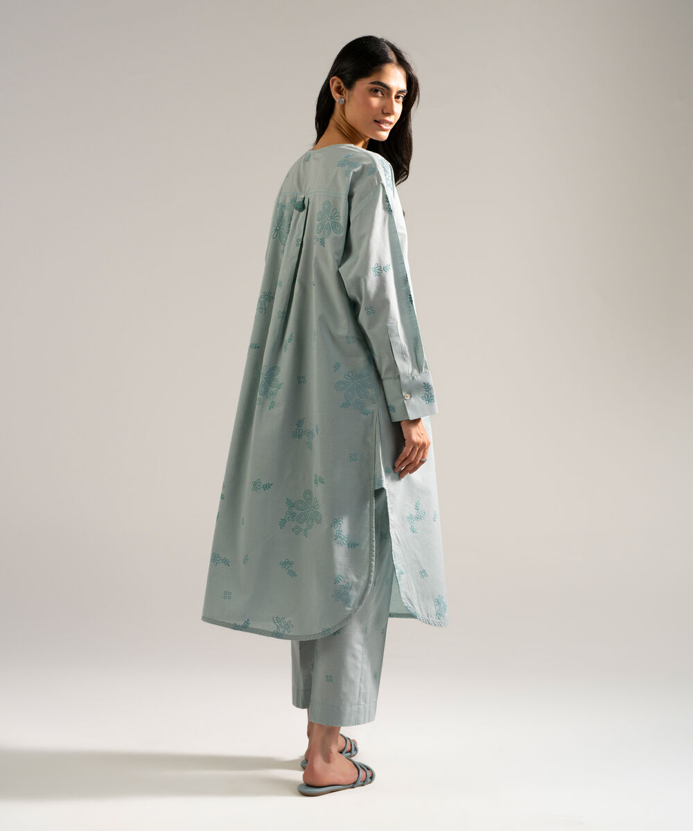 Women's RTW Slub Lawn Printed Blue 2 Piece Suit