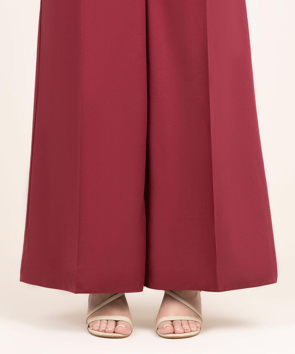 Women's RTW Cambric Solid Red Flared Pants