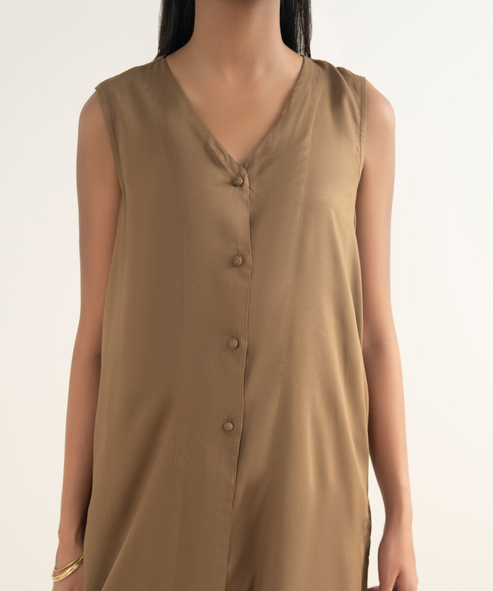 Women's RTW Bedford  Solid Brown Straight Shirt