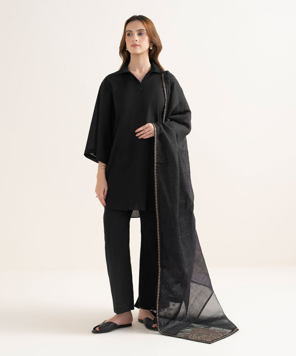 Fancy Manaar Embroidered Black Dupatta