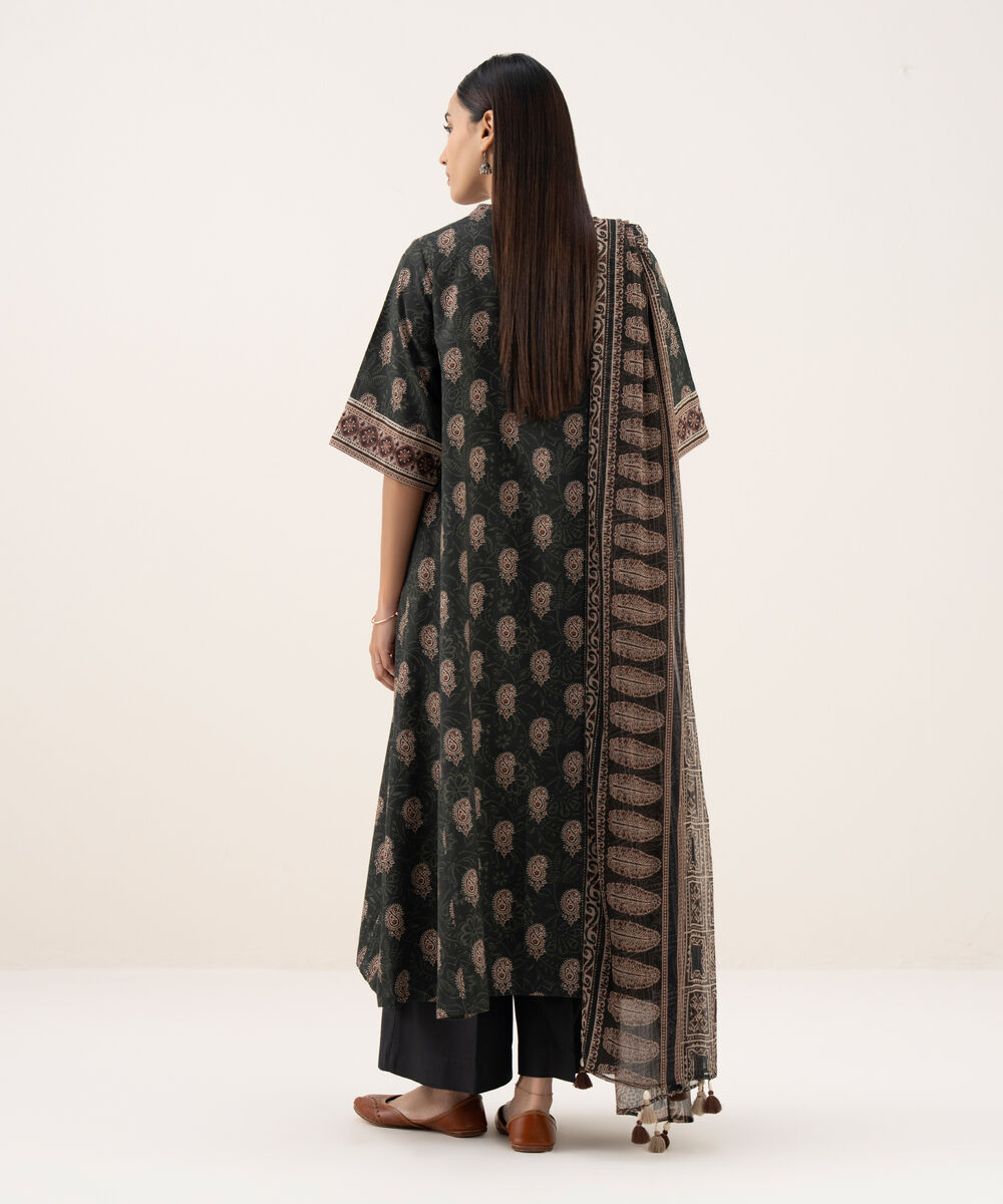 Women's Unstitched Light Linen Printed Grey 3 Piece Suit