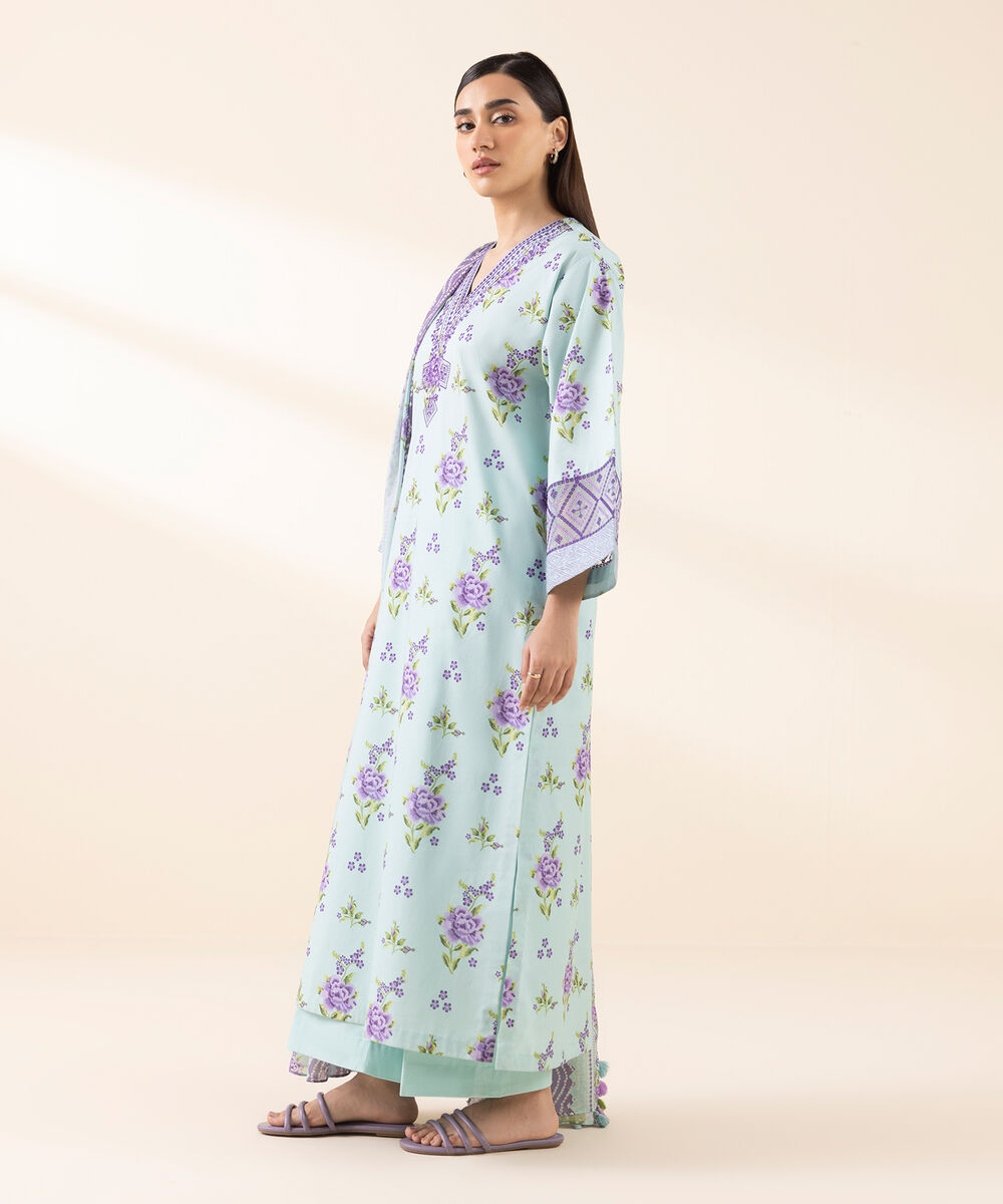 Women's Unstitched Lawn Embroidered Blue 2 Piece Suit