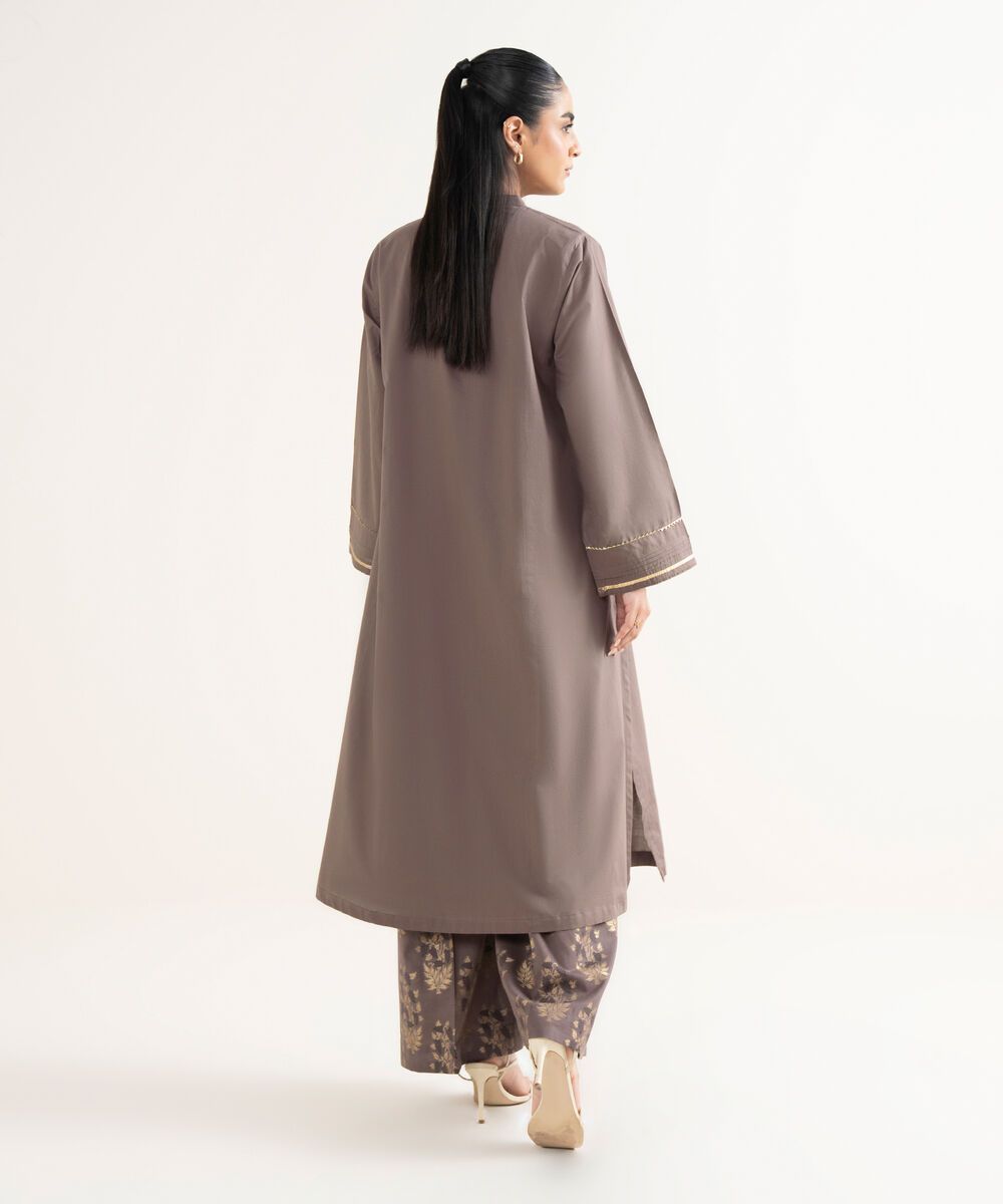 Women's RTW Cambric Solid A-Line Brown Shirt