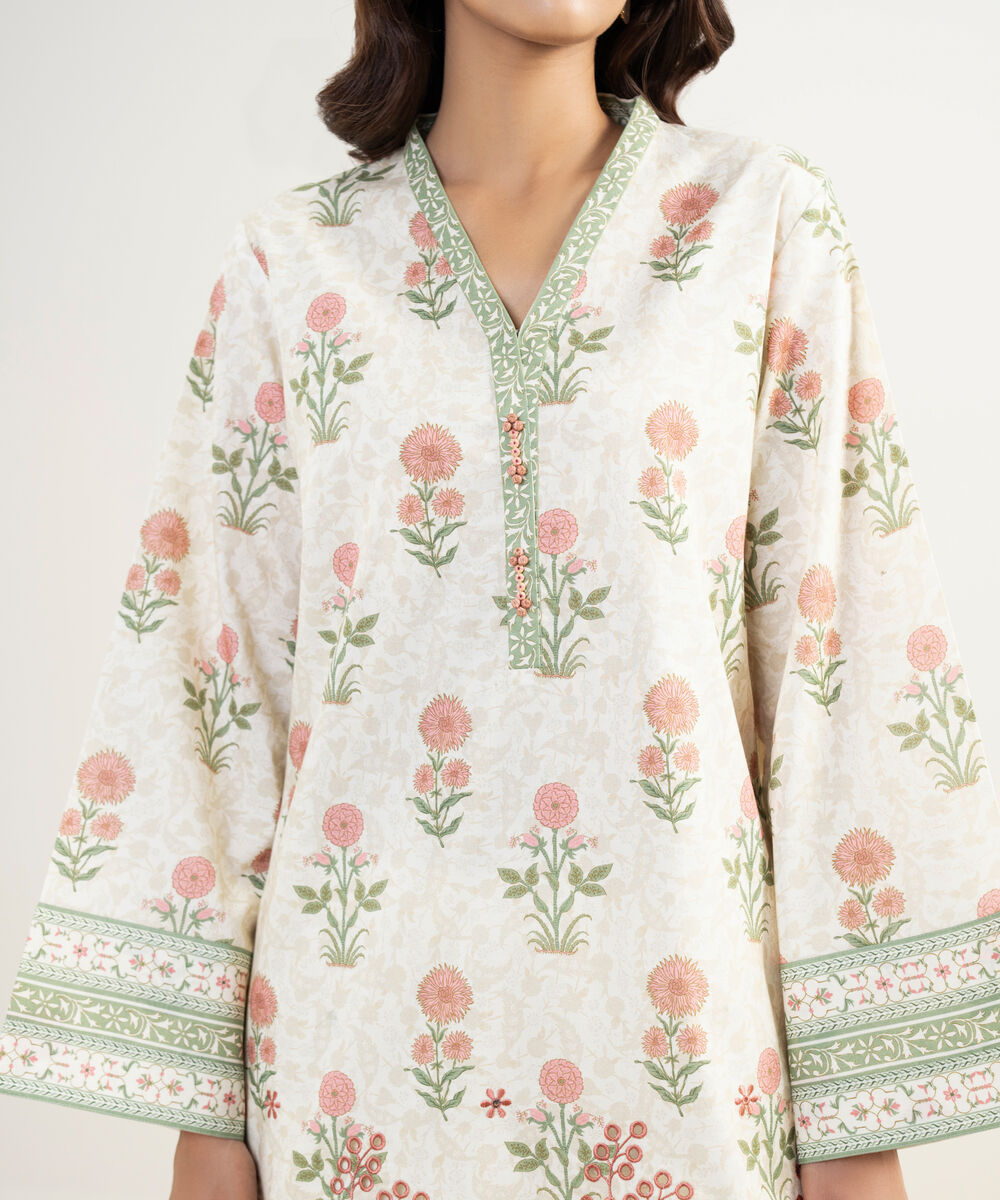 Women's Unstitched Lawn Embroidered Off White 2 Piece Suit