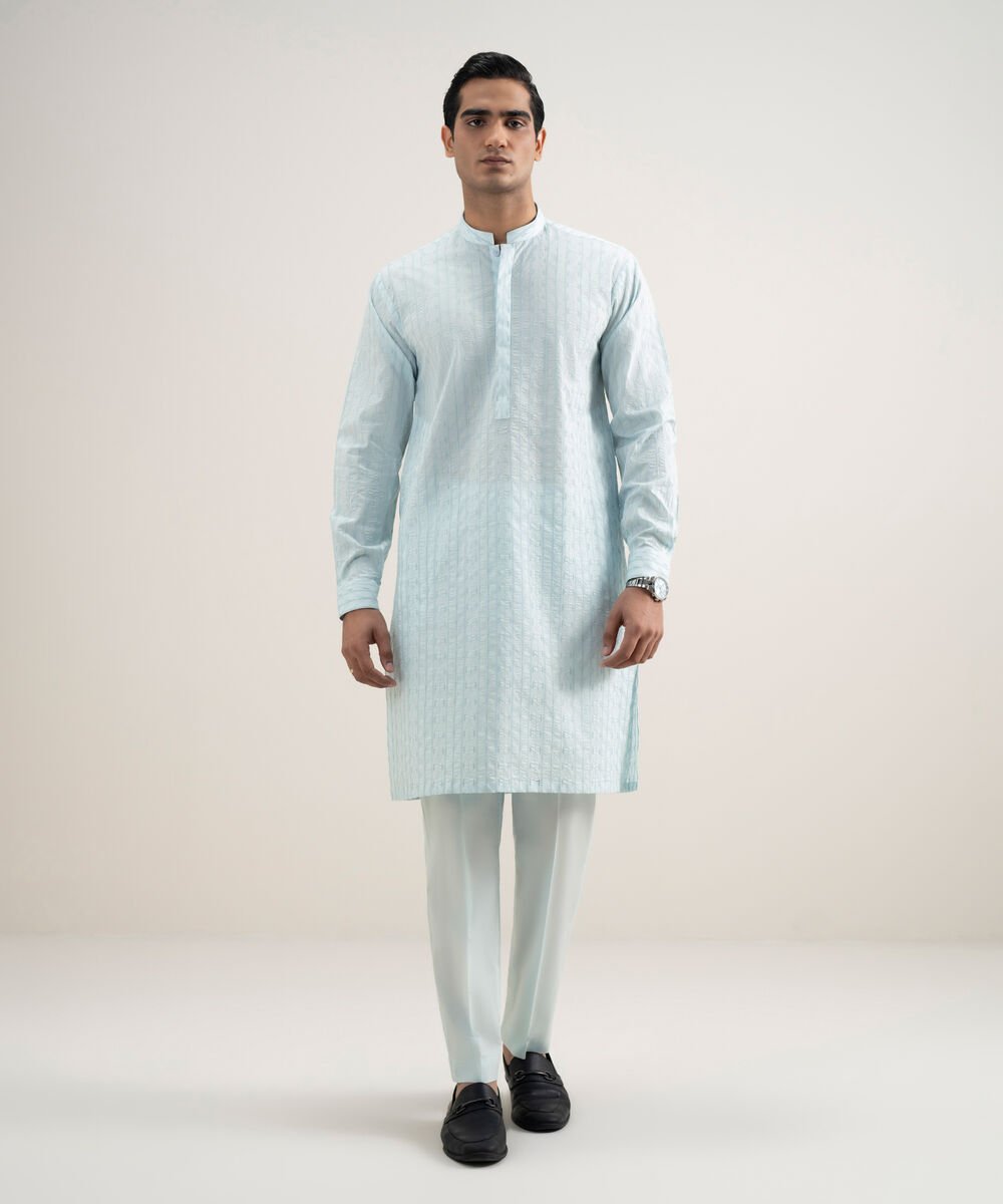 Men's Stitched Cotton Blue Suit
