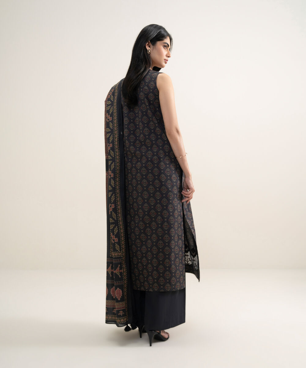 Women's Unstitched Lawn Embroidered Black 3 Piece Suit