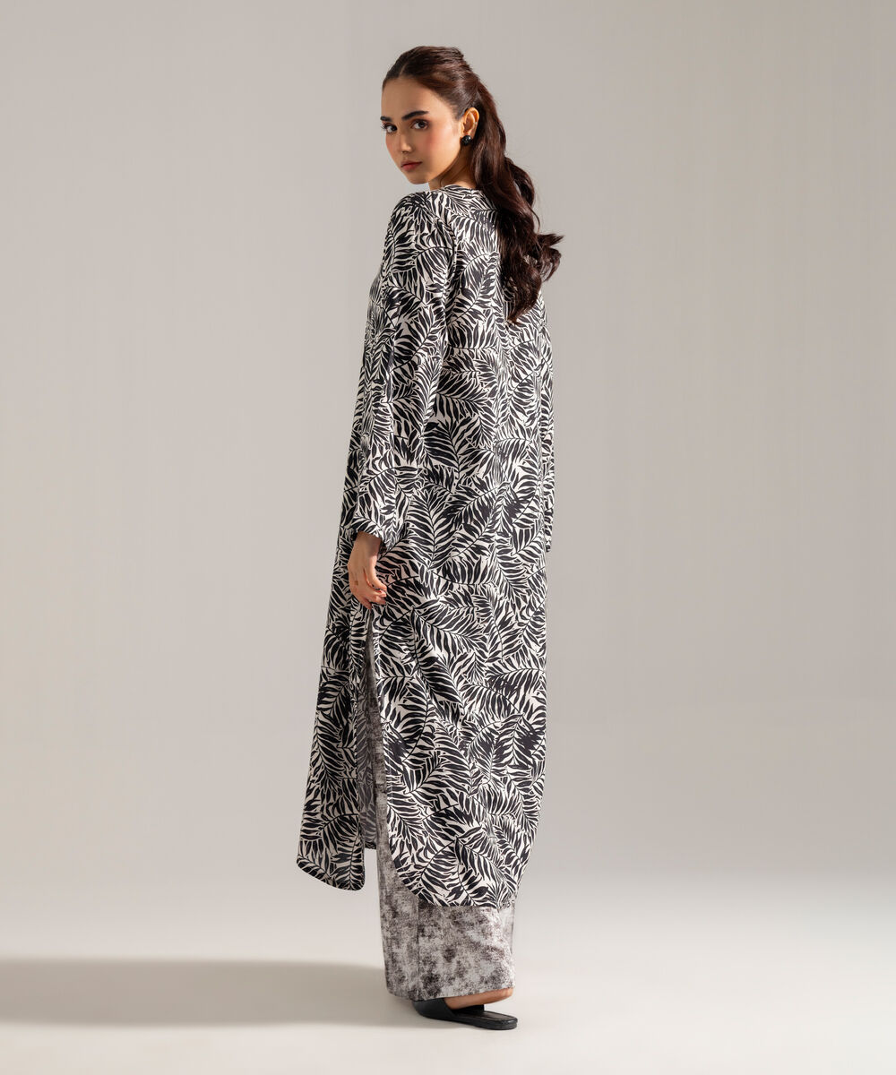 Women's RTW Printed Black Viscose Linen 2 Piece Suit
