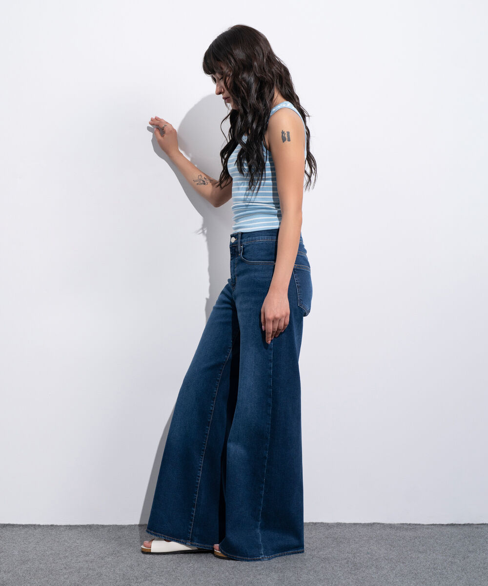 Women's Western Blue And White Striped Sleeveless Tank Top