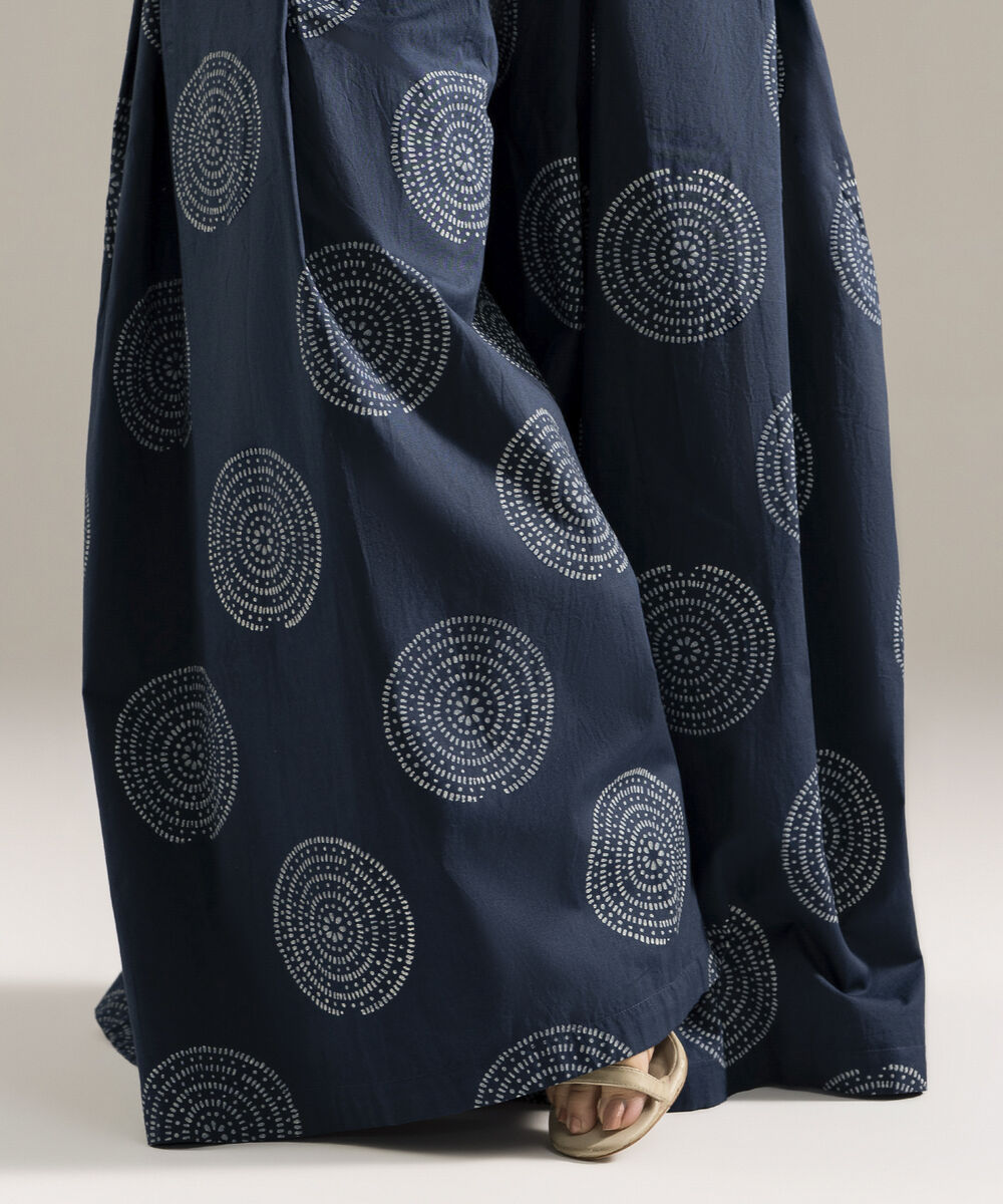 Women's RTW Cambric Printed Blue Flared Pants