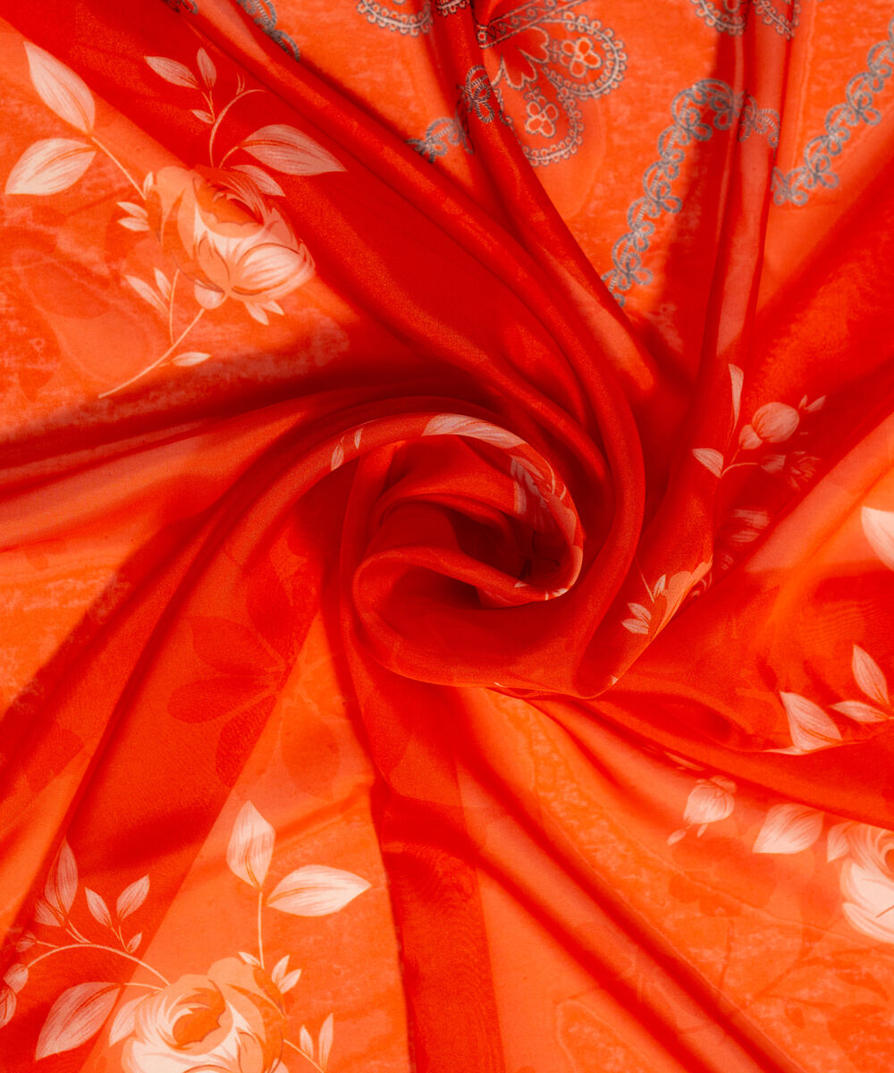 Amber Silk Printed Rust Dupatta