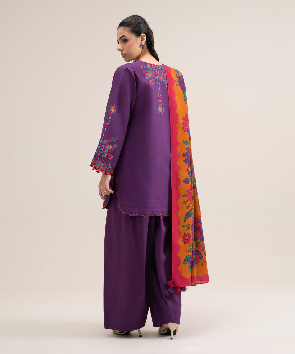 Women's Unstitched Premium Khaddar Embroidered Purple 3 Piece Suit