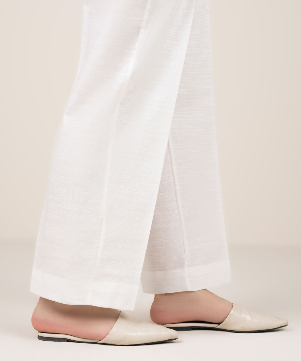 Women's RTW Khaddar Solid White Straight Pants