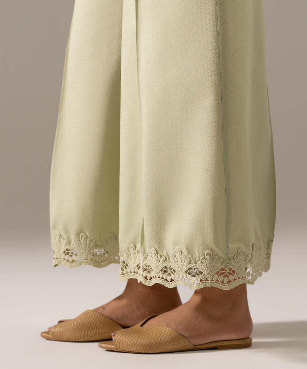 Women's RTW Dobby Solid Green Flared Pants