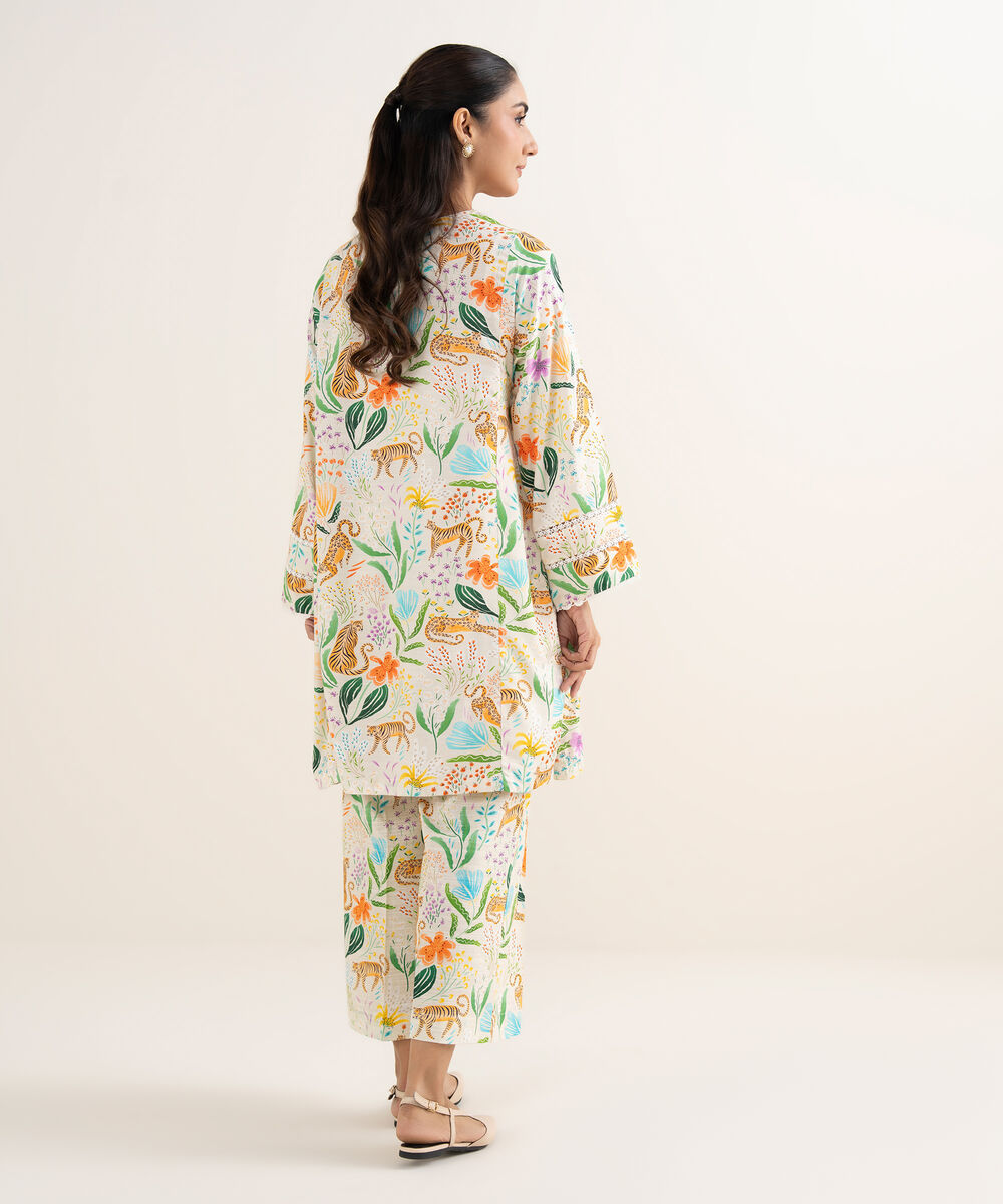 Women's RTW Herringbone Printed Off White Straight Shirt