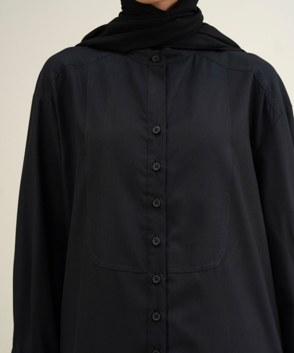 Women's Black Viscose Blend Button Down