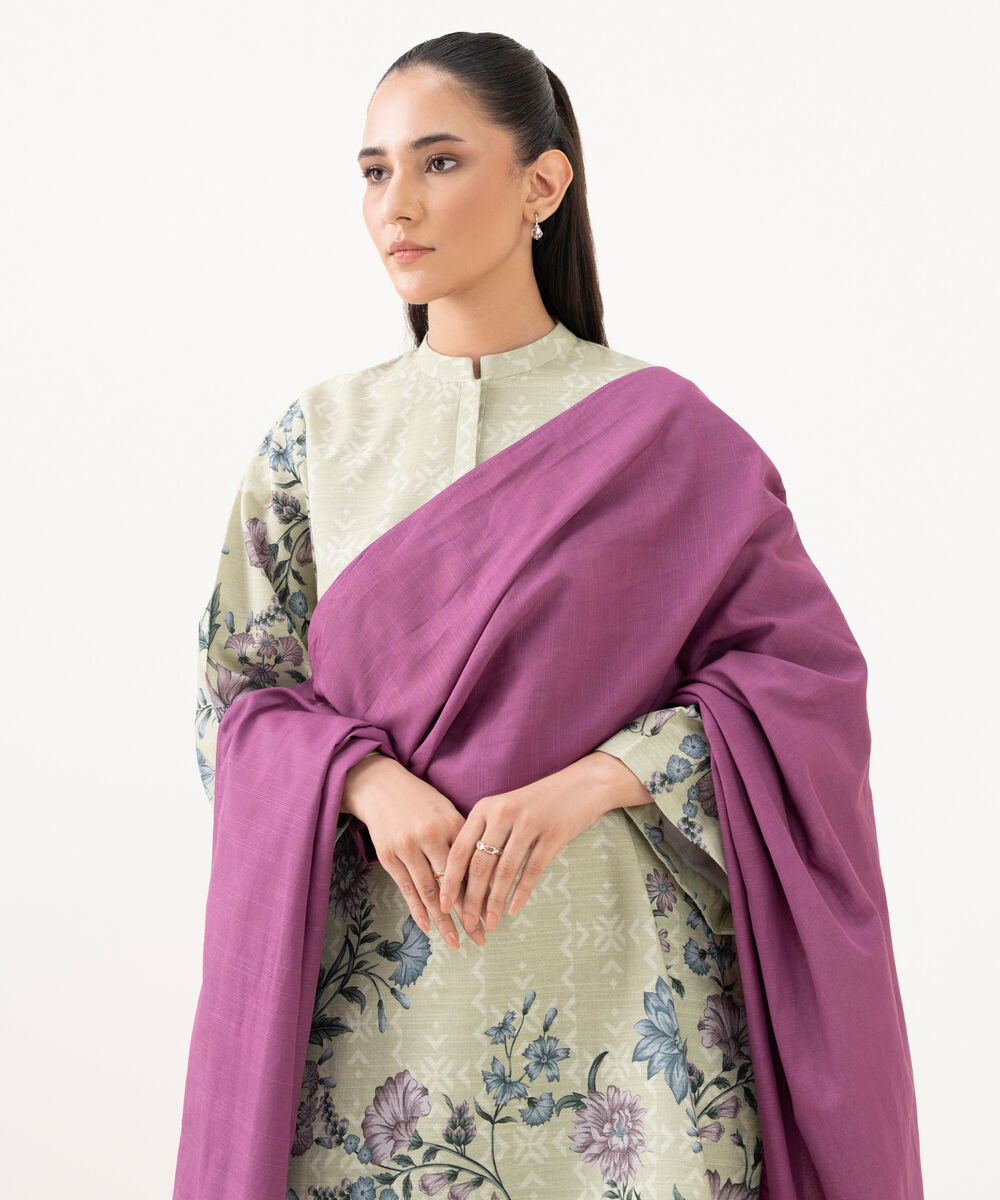 Women's Unstitched Cotton Printed Multi 3 Piece Suit