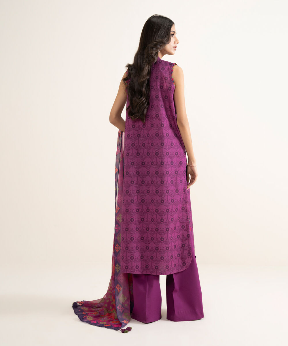 Women's Unstitched Lawn Embroidered Purple 3 Piece Suit