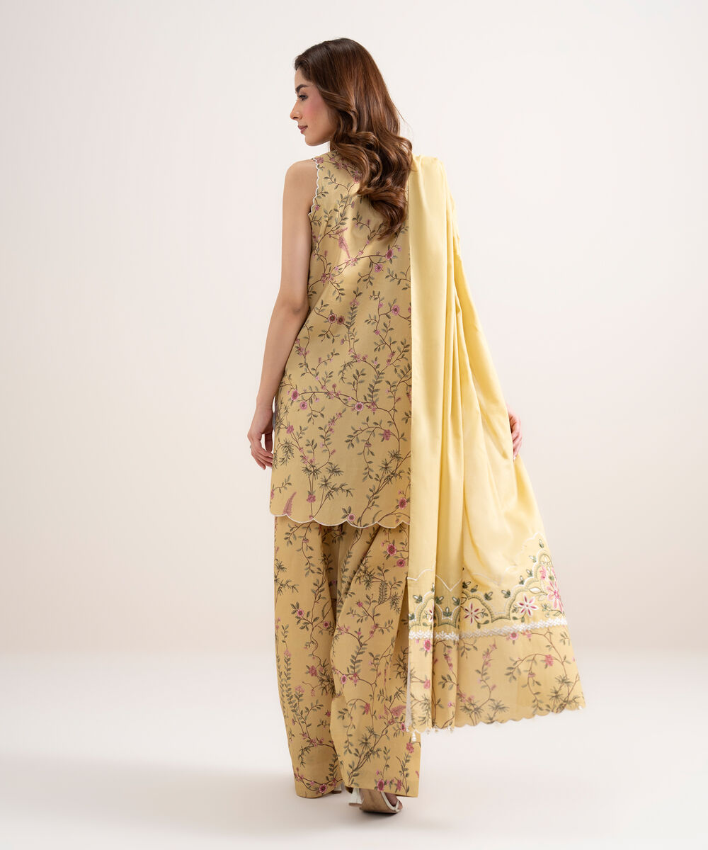 Women's Unstitched Lawn Embroidered Yellow 3 Piece Suit