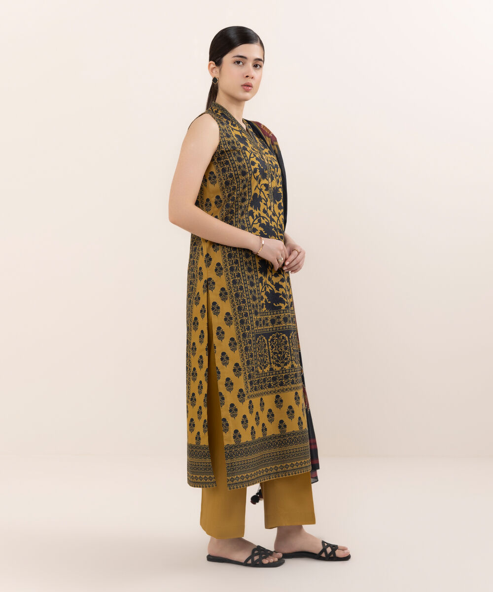 Women's Unstitched Cotton Printed Multi Three Piece Suit