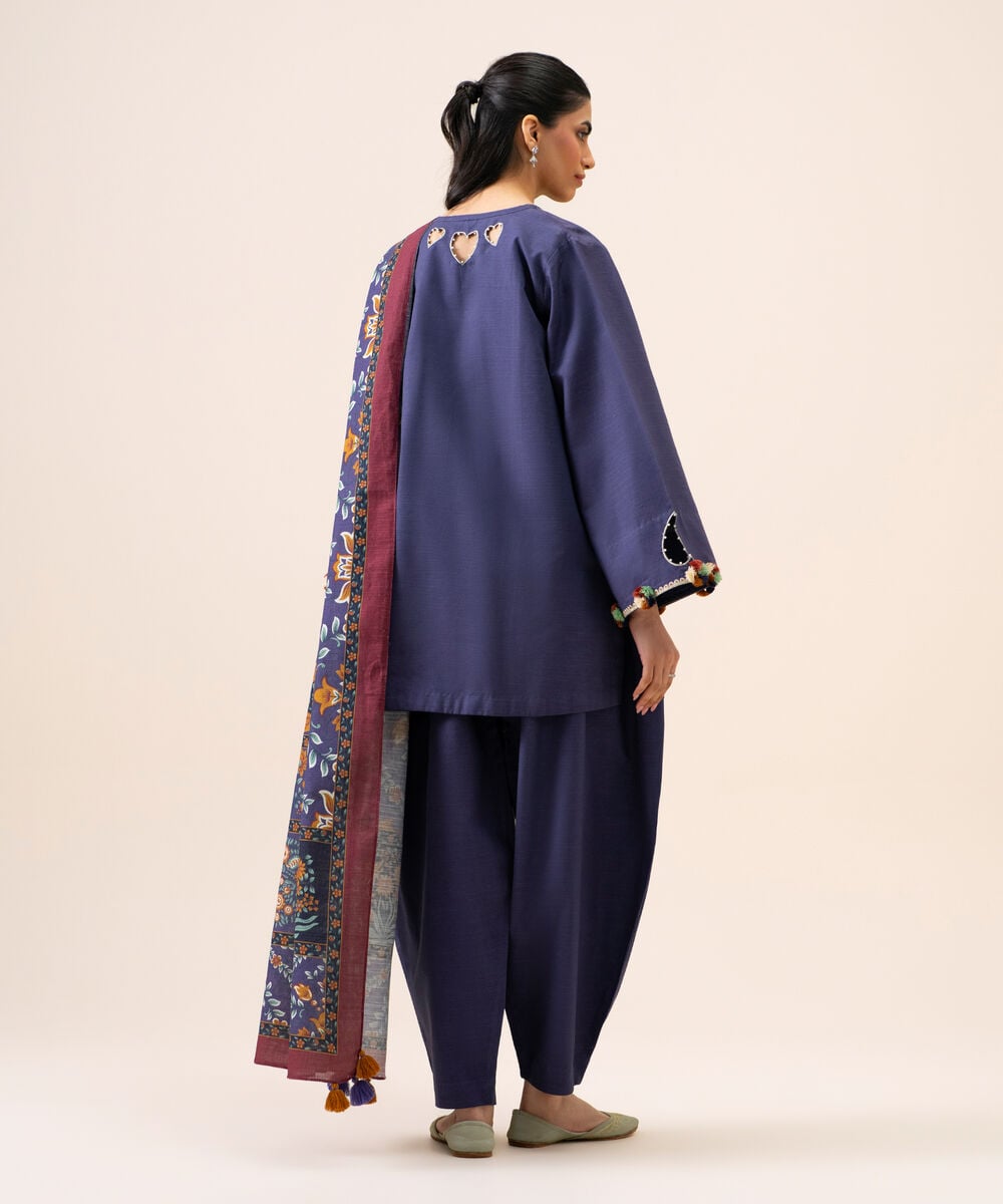 Women's Unstitched Light Khaddar Embroidered Blue 3 Piece Suit