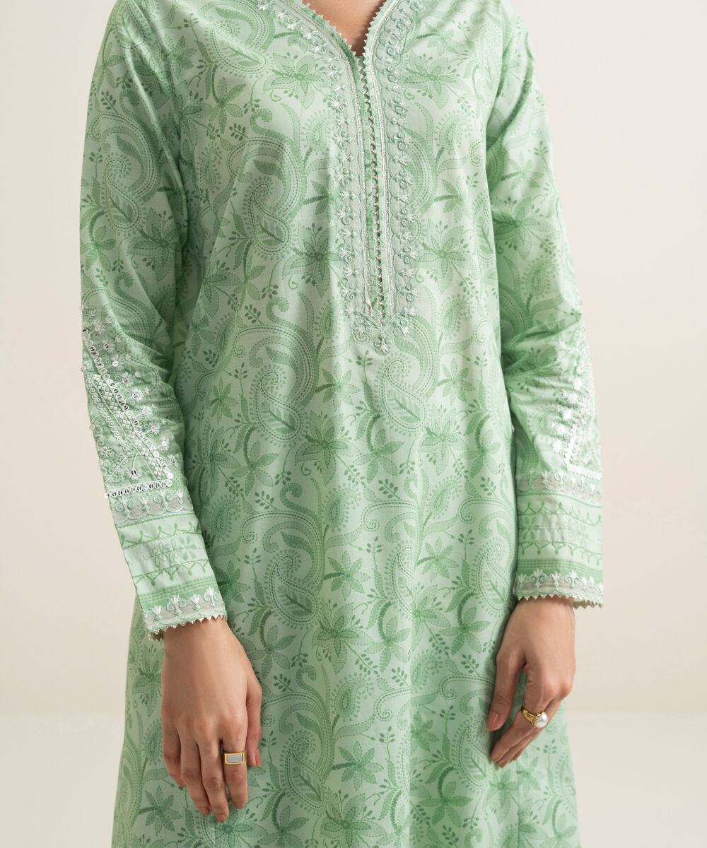 Women's Unstitched Lawn Embroidered Mint 3 Piece Suit