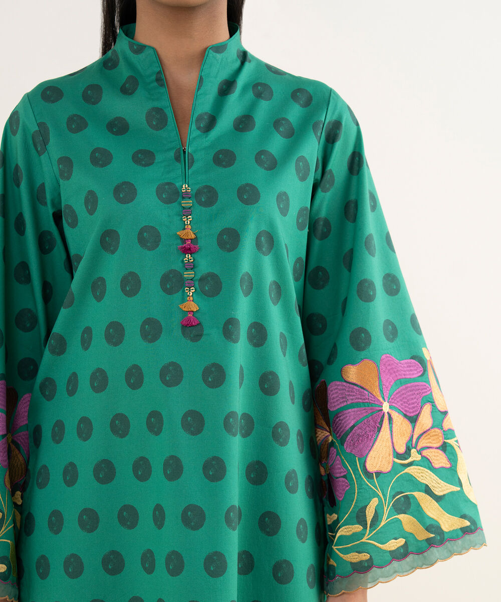 Women's Unstitched Lawn Printed Green 3 Piece Suit