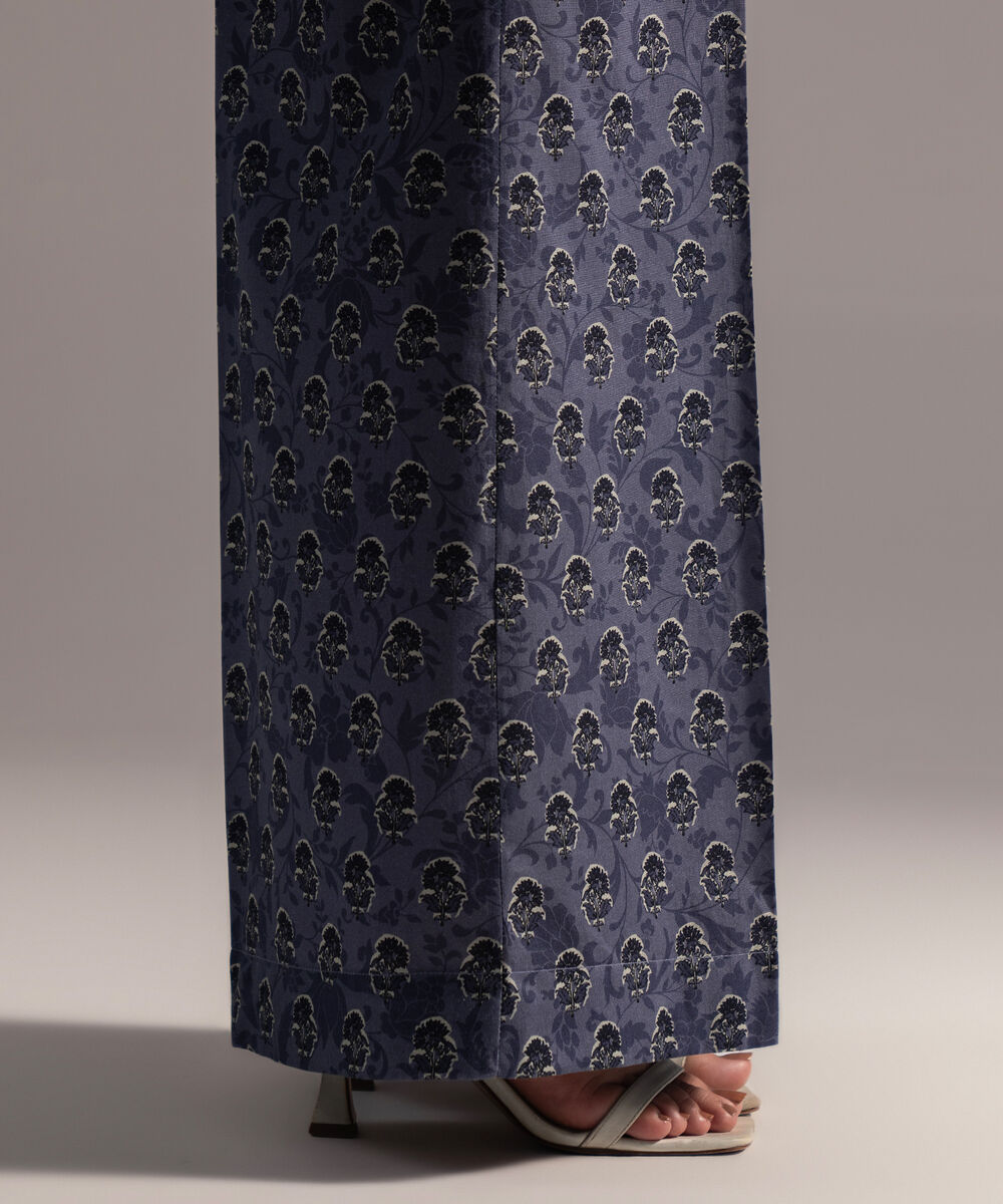 Women's RTW Cambric Printed Blue Flared Pants