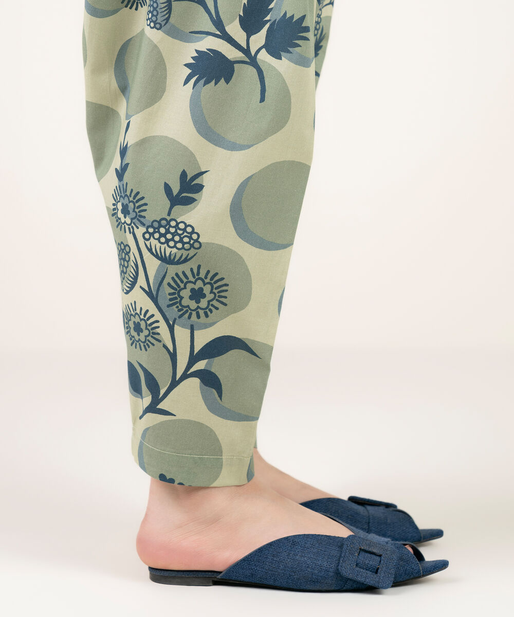 Women's RTW Cambric Printed Green Shalwar