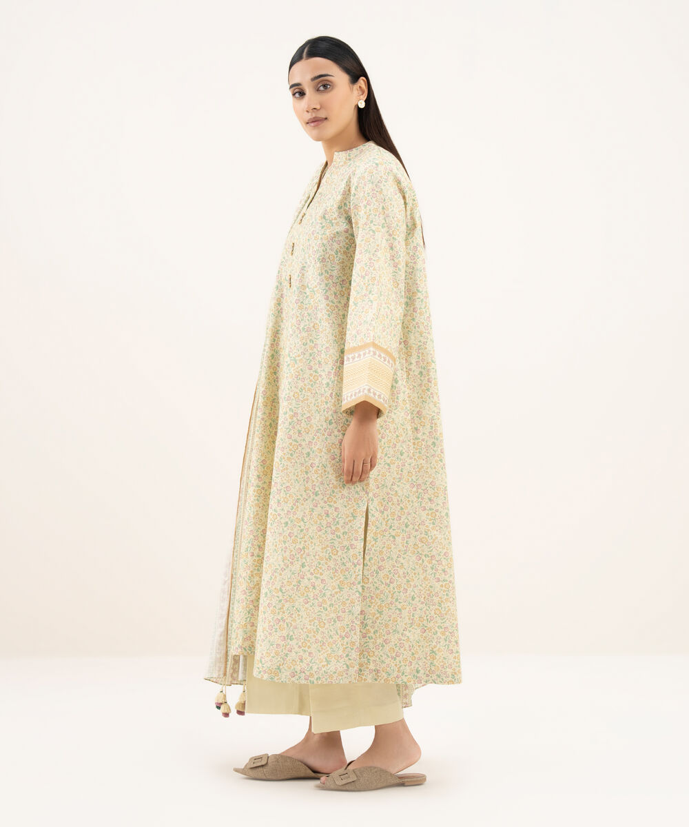 Women's Unstitched Cotton Printed Yellow 3 Piece Suit