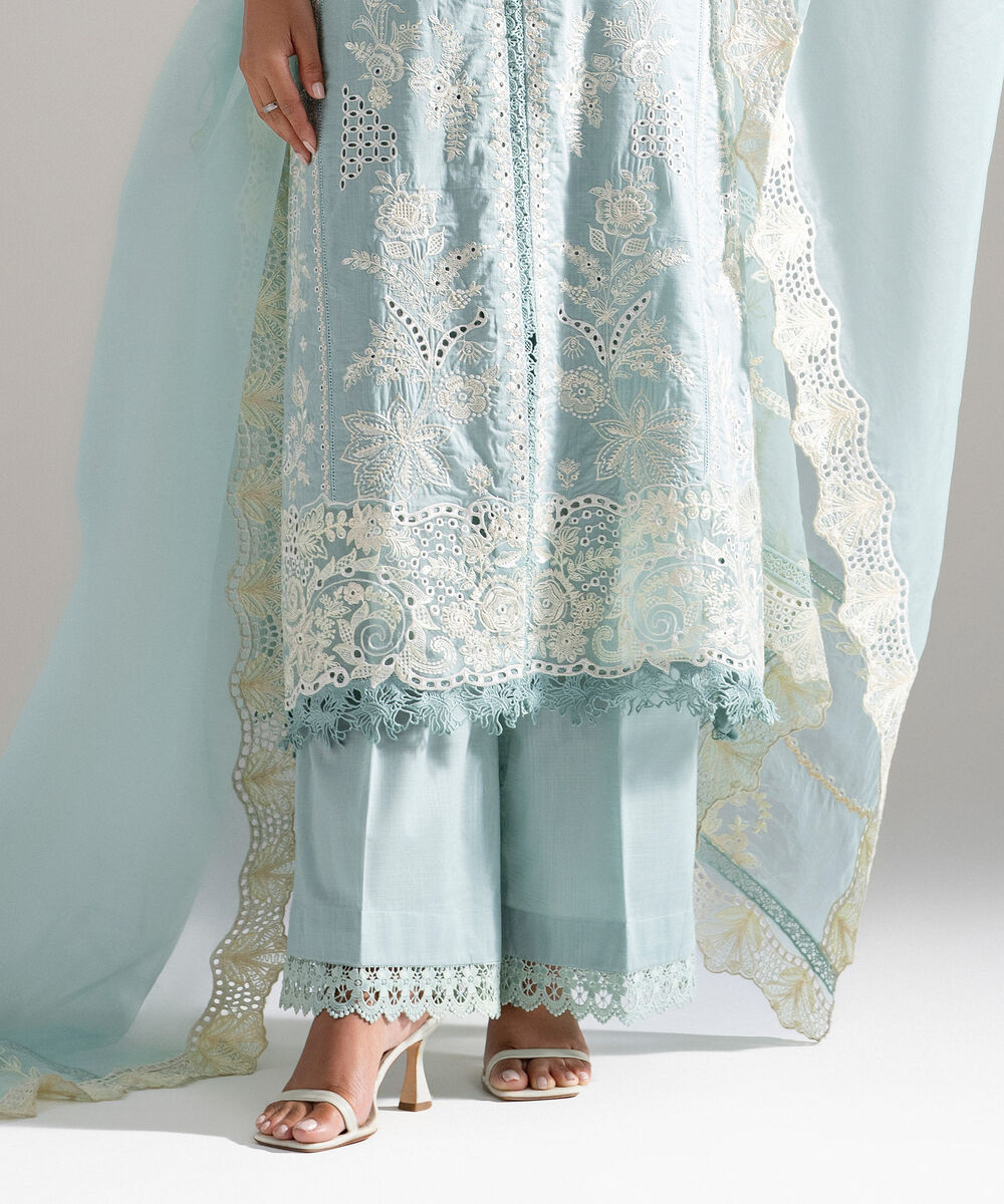 Women's RTW Crosshatch Embroidered Blue 3 Piece Suit