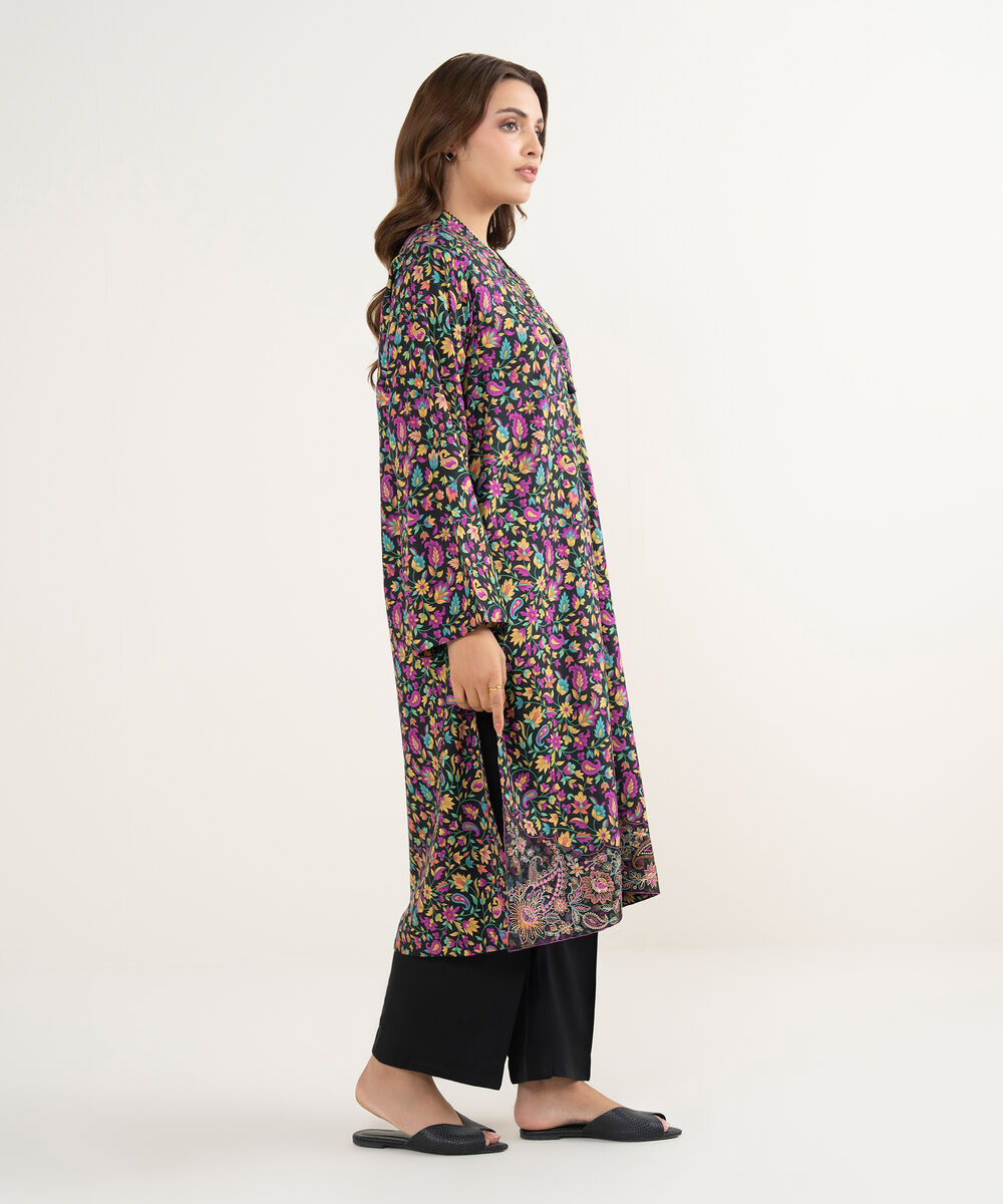 Women's RTW Arabic Cambric Embroidered Black Straight Shirt