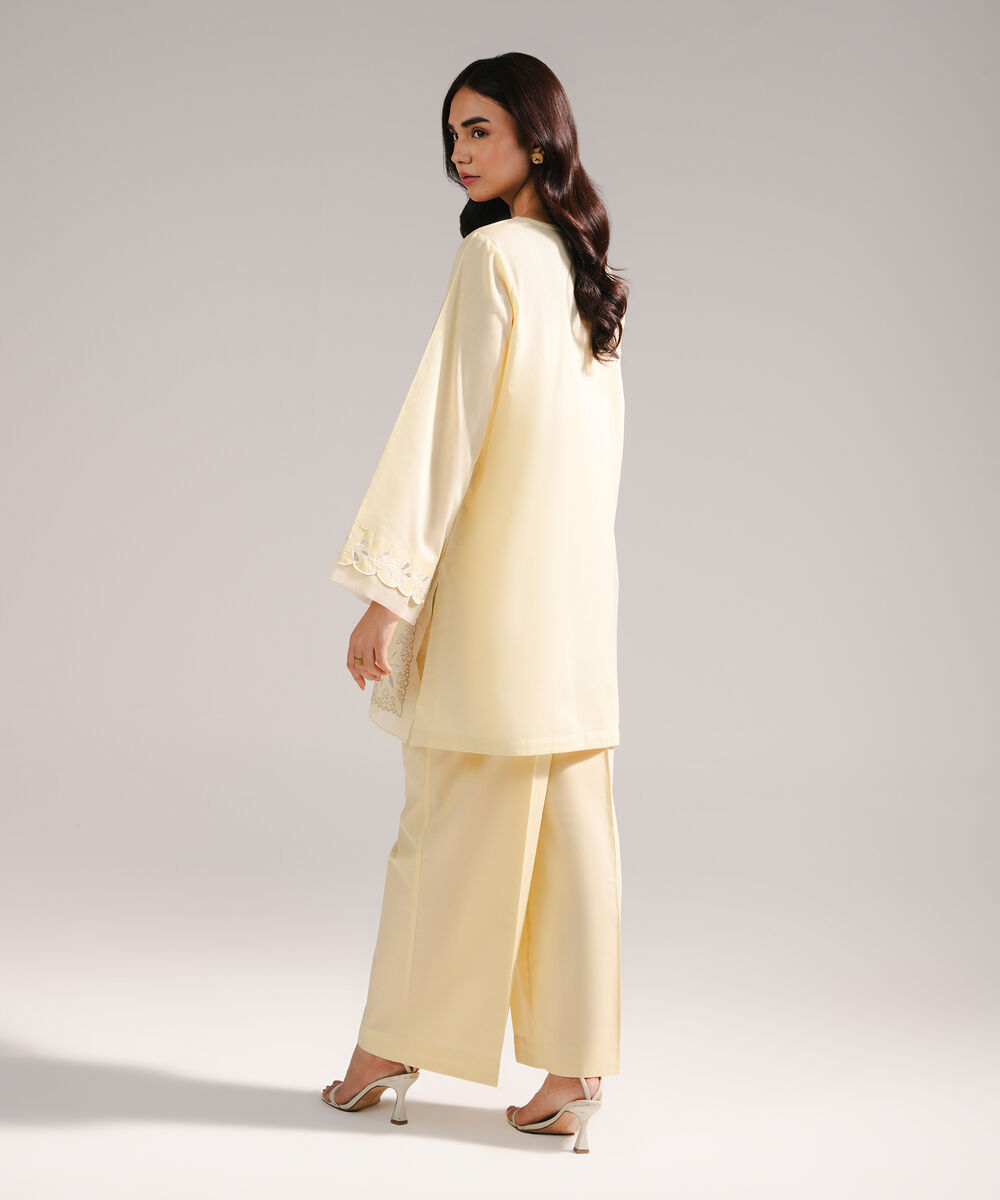 Women's RTW Cross Hatch Embroidered Pale Yellow Straight Shirt