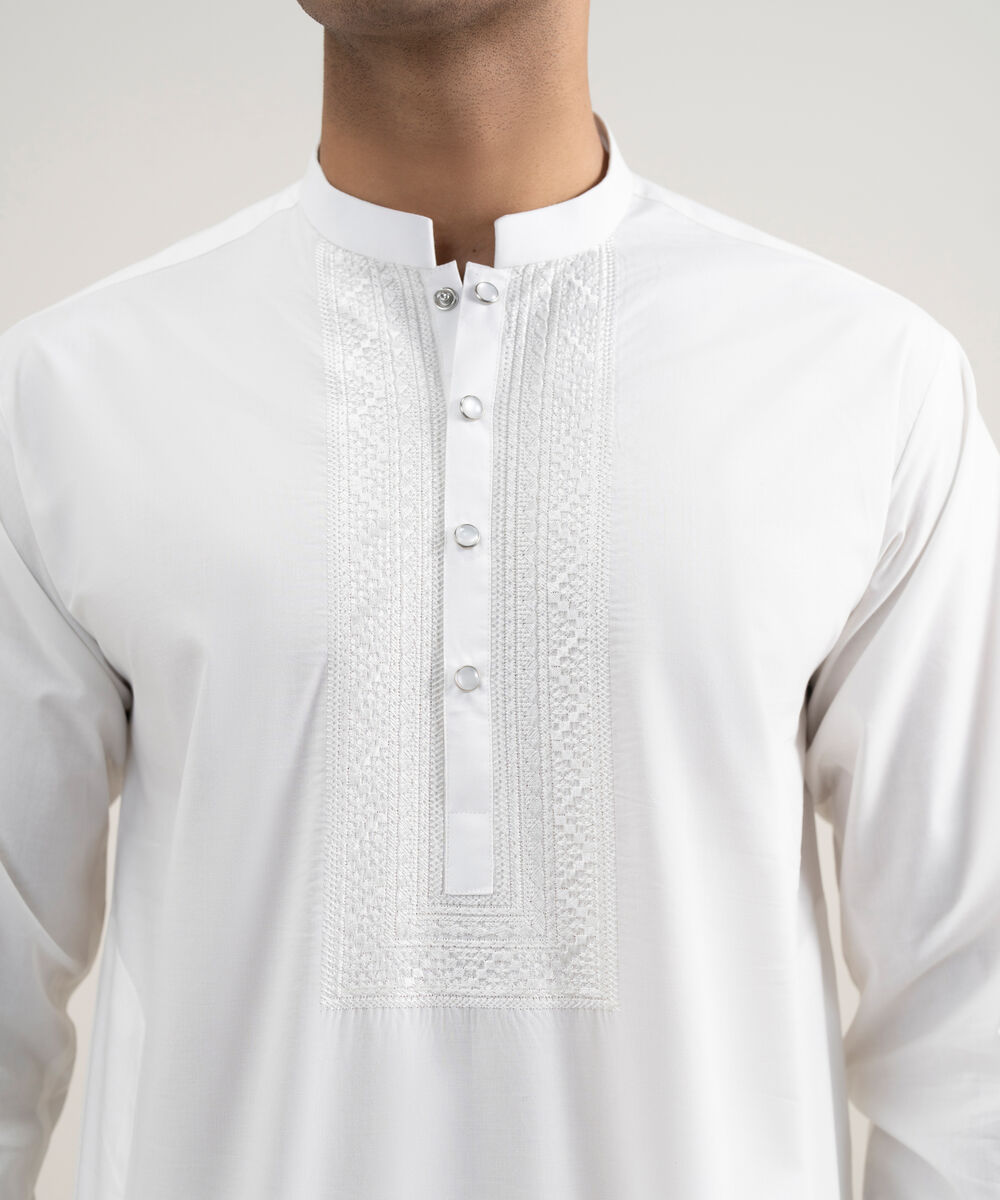 Men's Stitched Cotton Off White Kurta