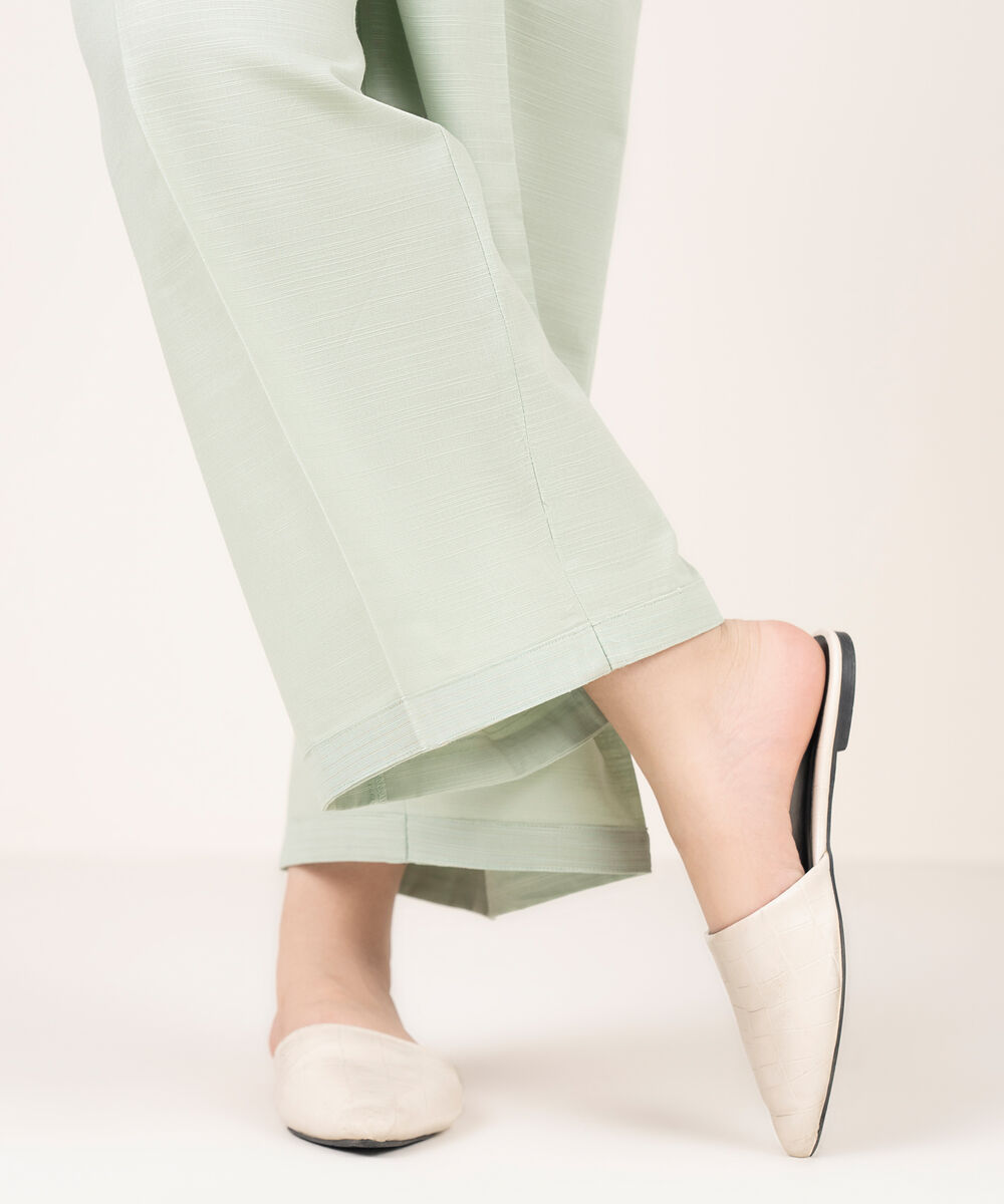Women's RTW Khaddar Solid Mint Green Flared Pants